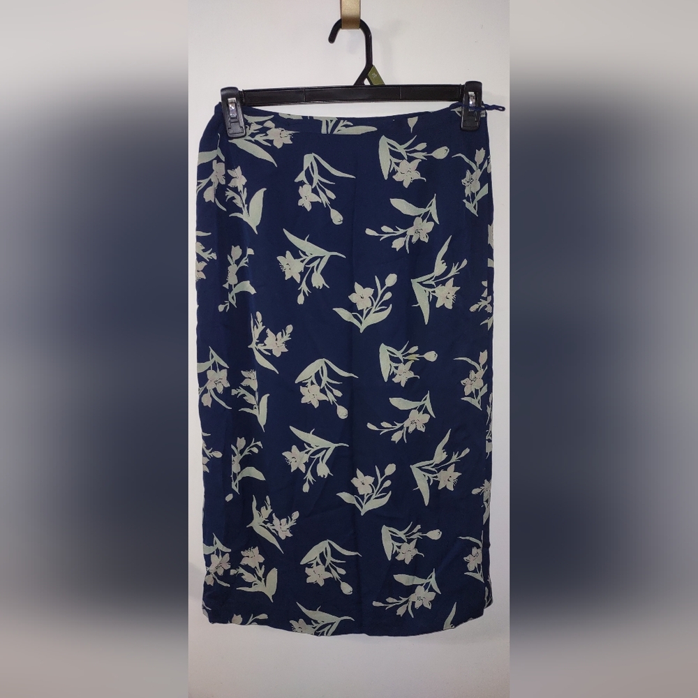 Talbots Navy Skirt with Floral Design